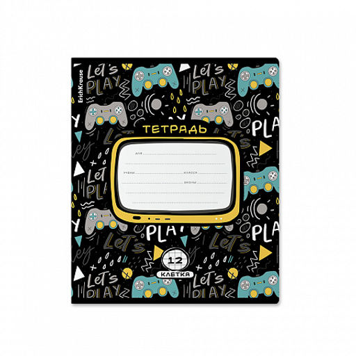 Цена за 10 шт. Тетрадь школьная ученическая ErichKrause Gamepad, 12 листов, клетка (в плёнке по 10 шт.)_MIX-PACK  фото 5