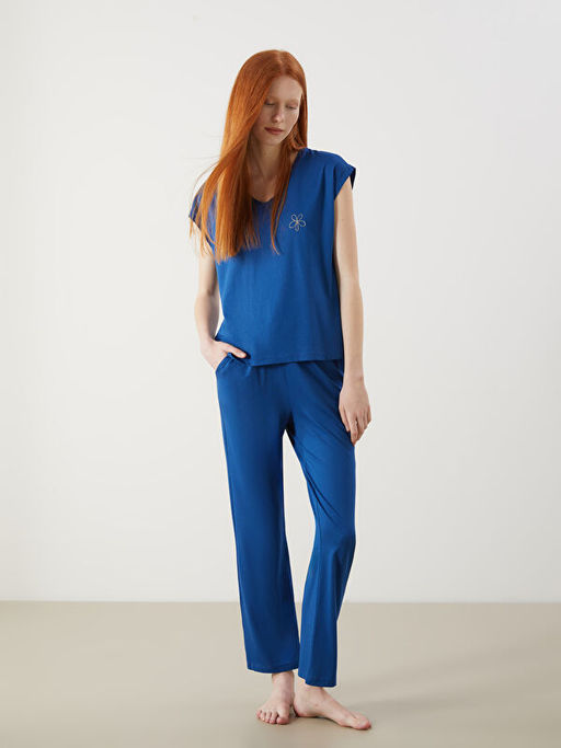 V Yaka Modal Kar???ml? Kad?n Pijama Tak?m?