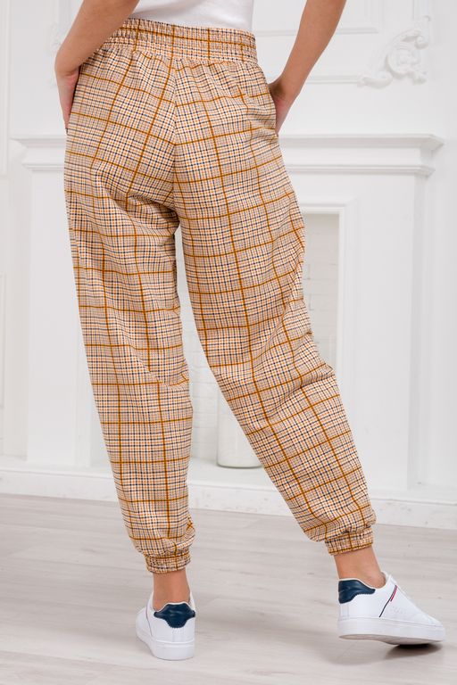 Брюки женские из футера Забава клетка горчица - Амадэль фото 6