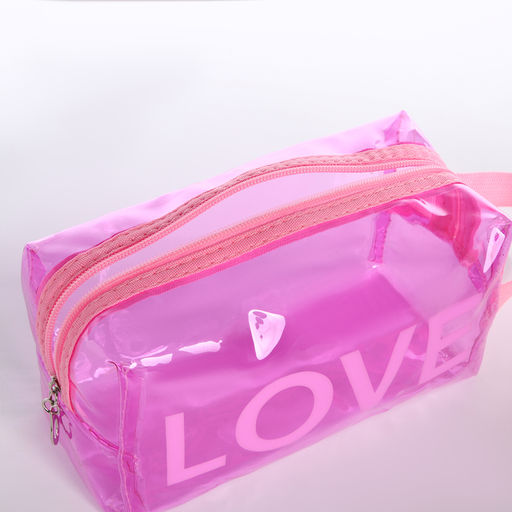 Косметичка ПВХ L-б/н LOVE, 19*8*11, отд на молнии, розовый - Simaland фото 3
