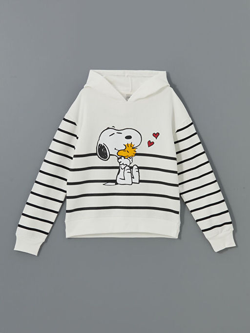 Kap??onlu Snoopy Bask?l? K?z ?ocuk Kal?n Sweatshirt