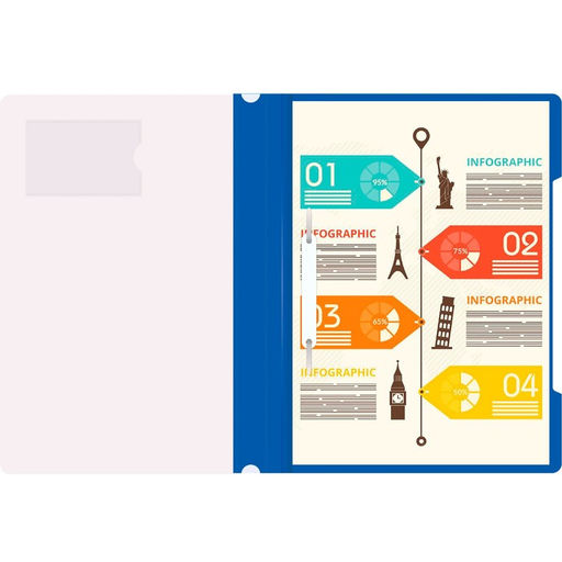 Цена за 10 шт. Папка-скоросшиватель Calligrata, А4, 180 мкм, карман для визитки, прозрачный верх, синяя