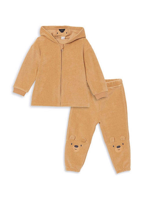 Kap??onlu Nak??l? Erkek Bebek H?rka ve E?ofman Alt 2li