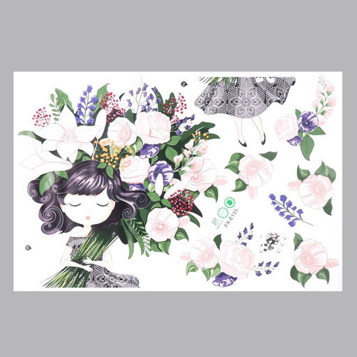 Наклейка интерьерная цветная «Малышка с огромным букетом», пластик, 40×60 см