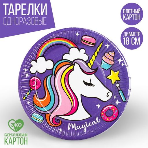 Цена за 10 шт. Тарелка бумажная Единорог с карамельками - Страна карнавалия фото 11