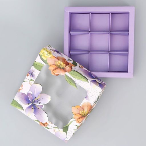 Цена за 5 шт. Коробка для конфет, кондитерская упаковка, 9 ячеек, «Для тебя», 14.7×14.7×3.5 см