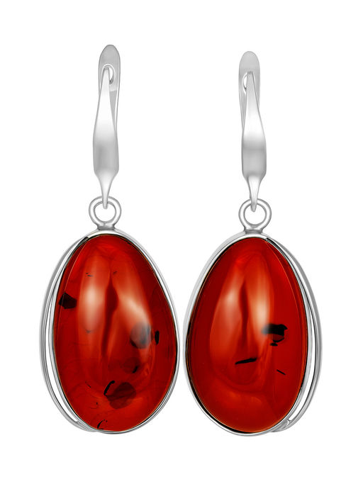 Удлиненные серьги с тёмно-вишнёвым янтарем Лагуна