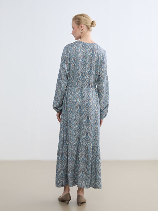 Bisiklet Yaka Desenli F?rf?rl? Elbise