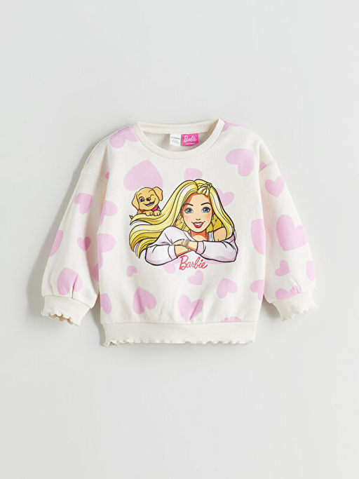 Bisiklet Yaka Barbie Bask?l? K?z ?ocuk Sweatshirt