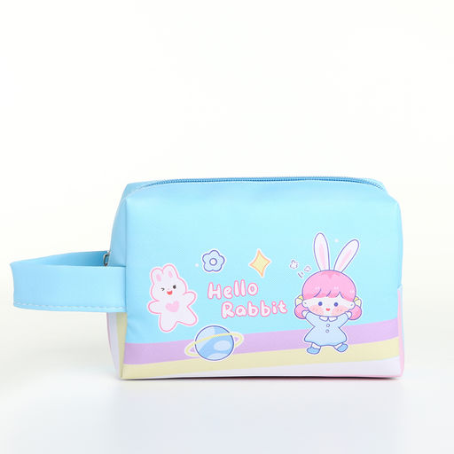 Косметичка на молнии с ручкой, маленькая, с принтом Hello, голубая - Simaland фото 2