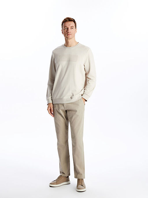 Bisiklet Yaka Uzun Kollu Bask?l? Erkek Sweatshirt
