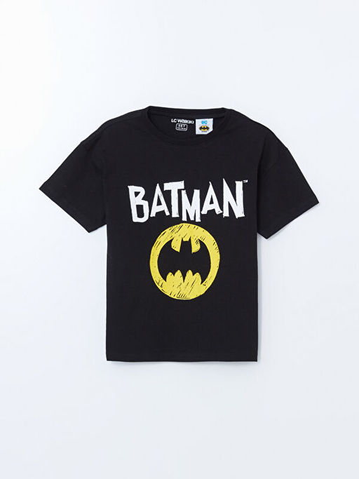 Bisiklet Yaka Batman Bask?l? Erkek ?ocuk ?ortlu Pijama Tak?m?