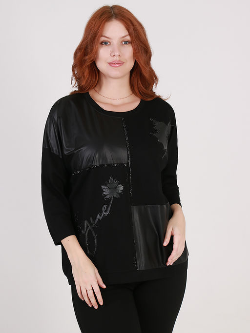 Блузка черная со вставками под кожу - Almond фото 2