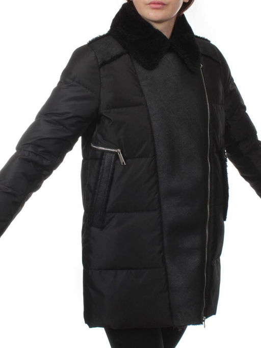 033 BLACK Куртка зимняя облегченная женская (холлоффайбер 150 гр., искусственная дубленка) - Fashion фото 4