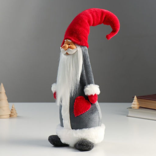 Кукла интерьерная Дедушка Мороз в серой шубе и красном колпаке-шапке 55х15х16 см - Simaland фото 4