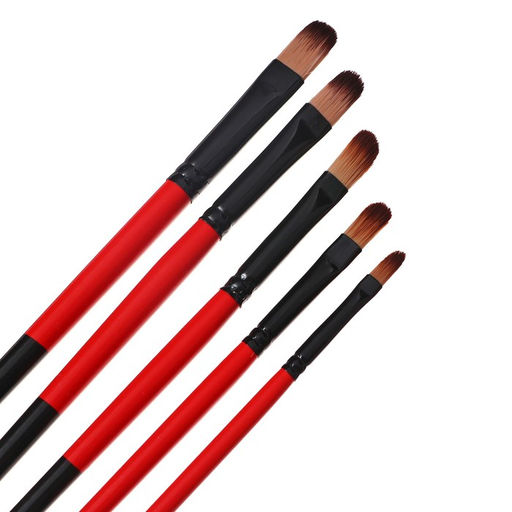 Набор кистей для рисования, нейлон, 5 штук, плоские, закругленные, деревянная ручка, международный размер
