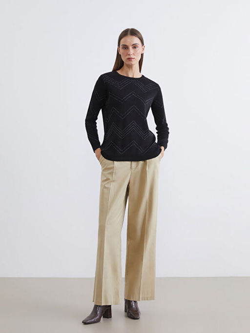 Bisiklet Yaka Desenli Kad?n Triko Kazak