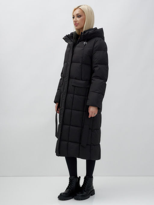 Пальто утепленное стеганное зимнее с капюшоном женское черного цвета 9609Ch - Mtforce фото 3