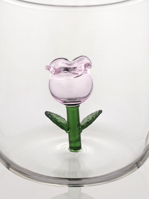 Кружка Розочка, 320 мл, 9?12.5?9 см, с фигуркой, стекло, прозрачная, розовая