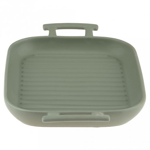 Форма для запекания керамическая "Модерн" 500мл, 21,5х18х3см, гриль, прямоугольная, 2 ручки, общая длина 27,3см, зеленый, в коробке (Китай)