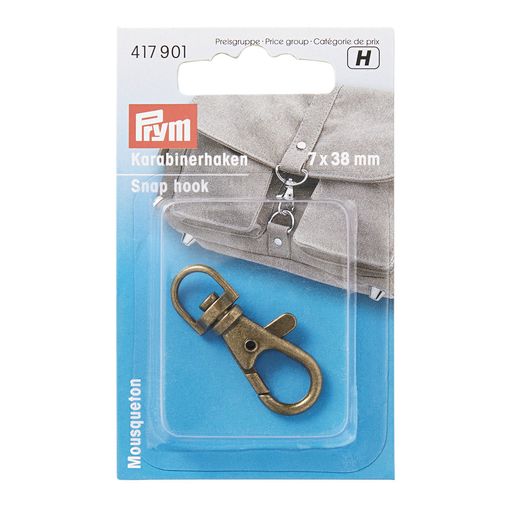 Фурнитура сумочная металл PRYM 417901 Карабин 7х38 мм 1 шт. под состаренную латунь