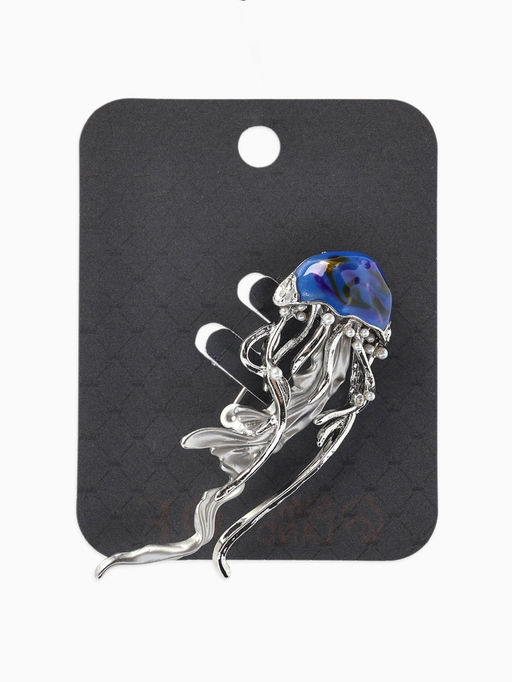 Брошь «Медуза» морская, цвет синий в серебре