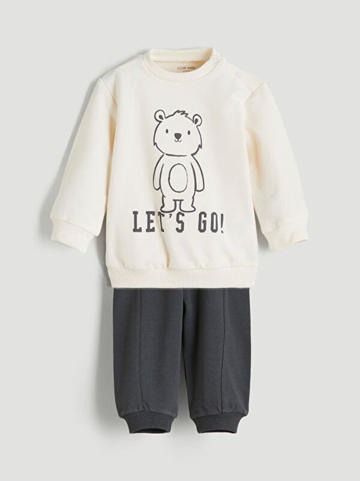 Bask?l? Erkek Bebek Sweatshirt ve E?ofman Alt 2li