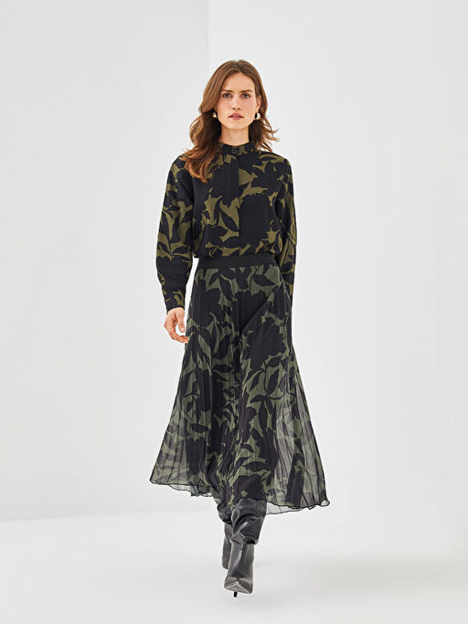 Beli Lastikli Desenli Pileli Kad?n Etek