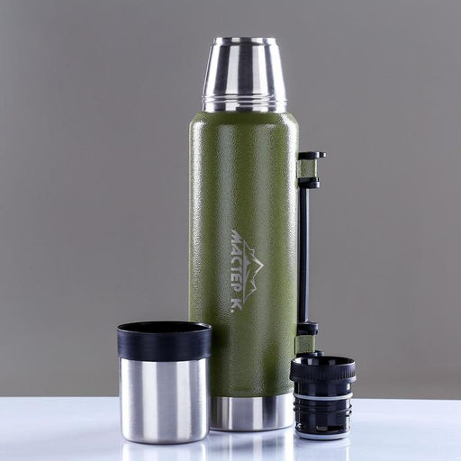 Термос Мастер К Движение, 1.2 л, 36?11 см, с кружкой, сохраняет тепло 18 ч, нержавеющая сталь, зелёный