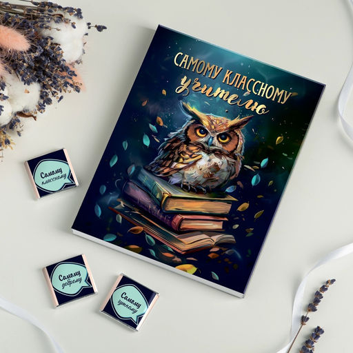 Набор 12 шоколадок "Самому классному учителю (сова с книгами)"