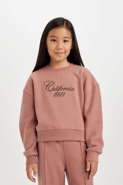 Толстовка с короткими рукавами из ткани селаник стандартного кроя для девочек и принтом с надписью Selanik - Defacto фото 3