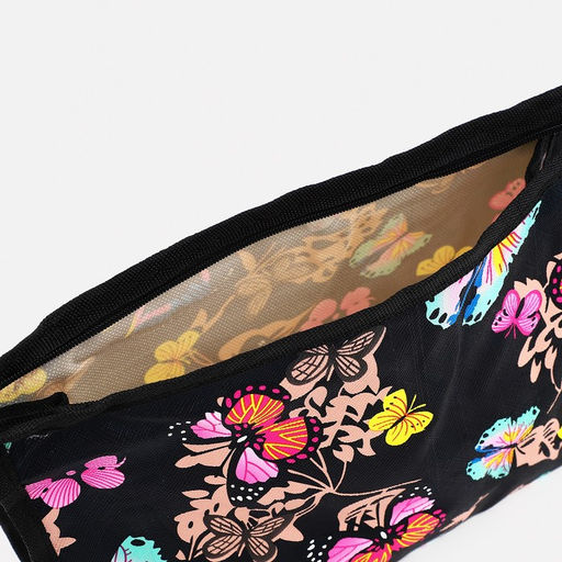 Косметичка на молнии, треугольная, большая, с рисунком Яркие бабочки, чёрная - Simaland фото 3