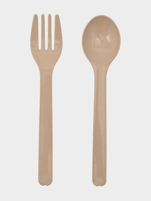 Ланч-бокс , 3 отделения, вилка и ложка, размер 22х16х6,5 см, цвет бежевый