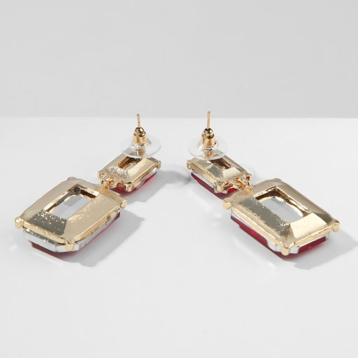 Серьги со стразами «Клео» классика, красные в золоте