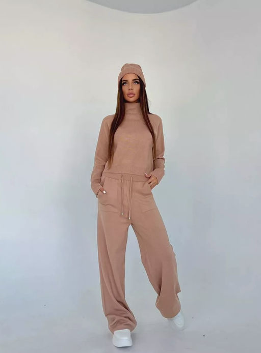 K13194 Костюм тройка: джемпер, брюки, шапка БЕЖЕВЫЙ