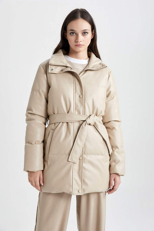 Водонепроницаемая надувная парка из искусственной кожи Puffer - Defacto фото 4