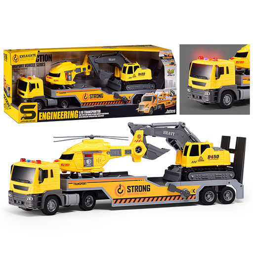 Машина "Тягач строитель" 1:16 (свет, звук) в коробке