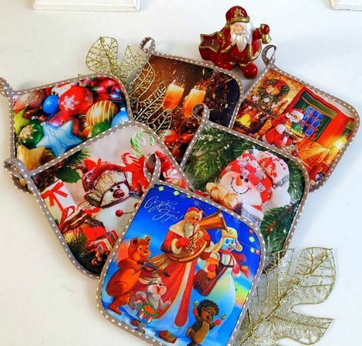 Прихватка Новогодние игрушки рогожка хлопок 100% - Лен поволжья фото 2