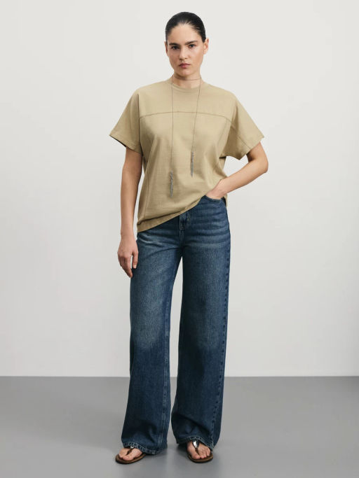 Футболка с декоративными швами из хлопка / Zarina  фото 2