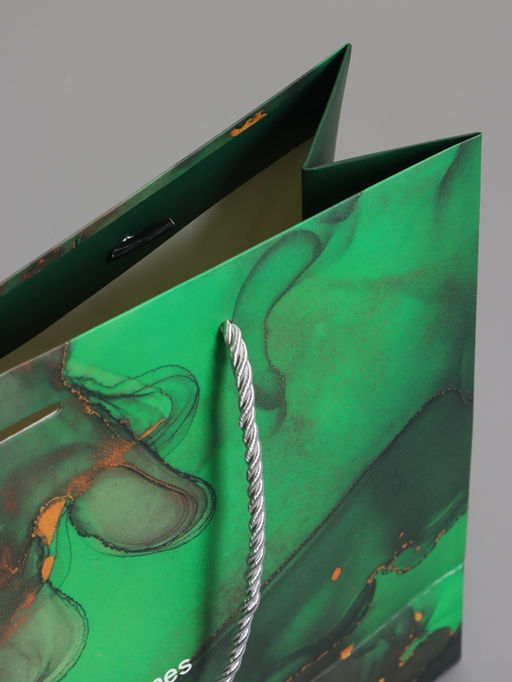 Пакет подарочный ламинированный «Мрамор», зеленый с бантиком, 32×25×11 см