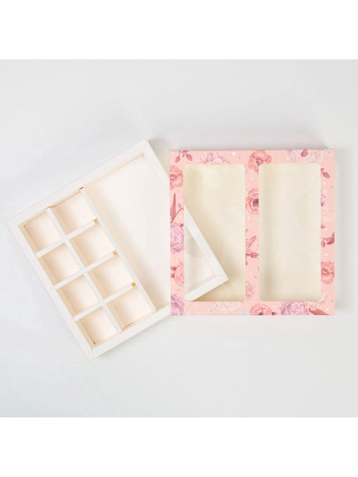 Цена за 5 шт. Коробка под 8 конфет и шоколад с ячейками Розовые цветы 18 х 18 х 4 см - Дарите счастье фото 7