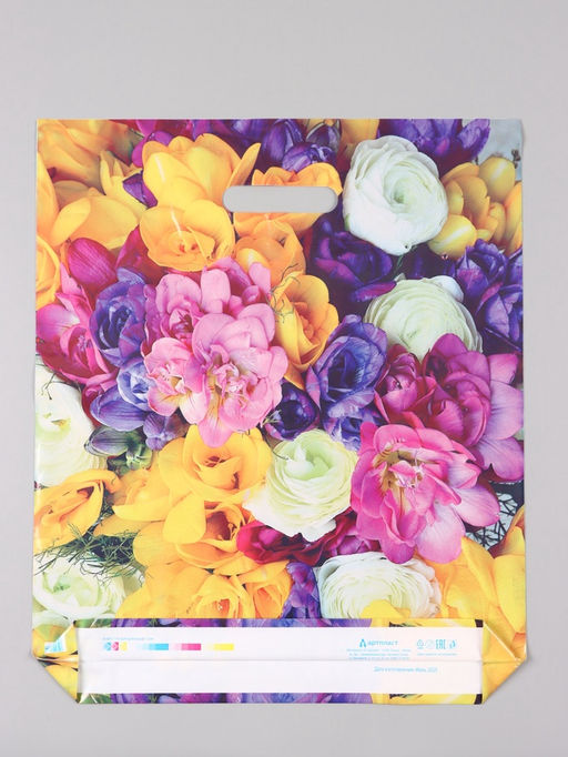 Цена за 25 шт. Пакет «Весенний букет», полиэтиленовый с вырубной ручкой, 38×45 + 3 см, 60 мкм