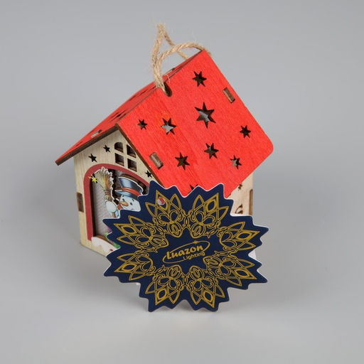 Ёлочная игрушка Домик со снеговиком, 8х7х6 см, 1 LED, от батареек, свечение тёплое белое - Luazon lighting фото 4