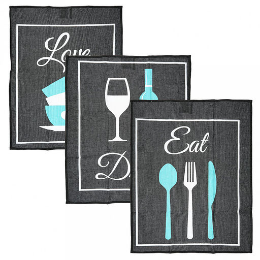 Полотенце кухонное 50х60см "Eat", набор 3шт, рогожка 156г/м2, хлопок 100%, на картоне, "Домашняя мода" (Россия)