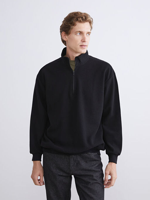Dik Yaka Polar Erkek Sweatshirt