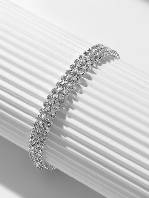 Браслет со стразами Лёд элегантность, 3 ряда, цвет белый в серебре, L=18 см