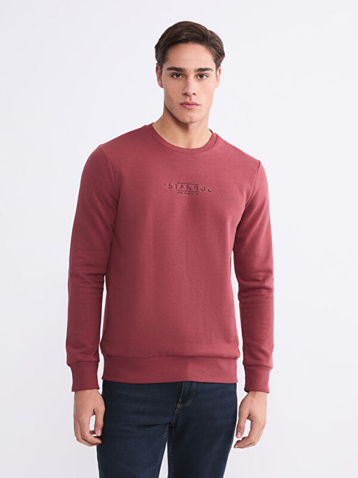 Bisiklet Yaka Bask?l? Erkek Sweatshirt