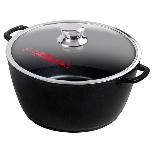 Кастрюля с антипригарным покрытием 10л, д32см "Классик", h16см, s0,4см, литые ручки, стеклянная крышка с пароотводом, форма "Классик волна", подарочная упаковка (Россия)