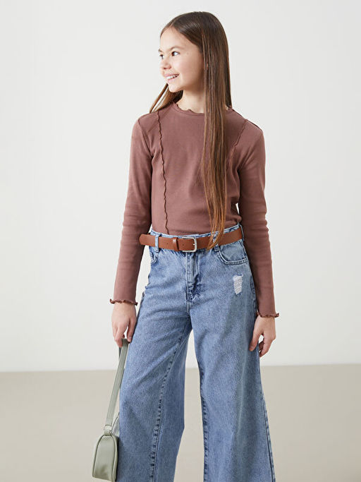 Bisiklet Yaka F?rf?r Detayl? K?z ?ocuk Ti??rt