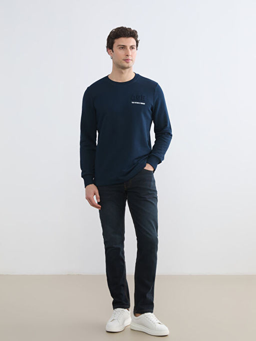 Bisiklet Yaka Bask?l? Erkek Sweatshirt